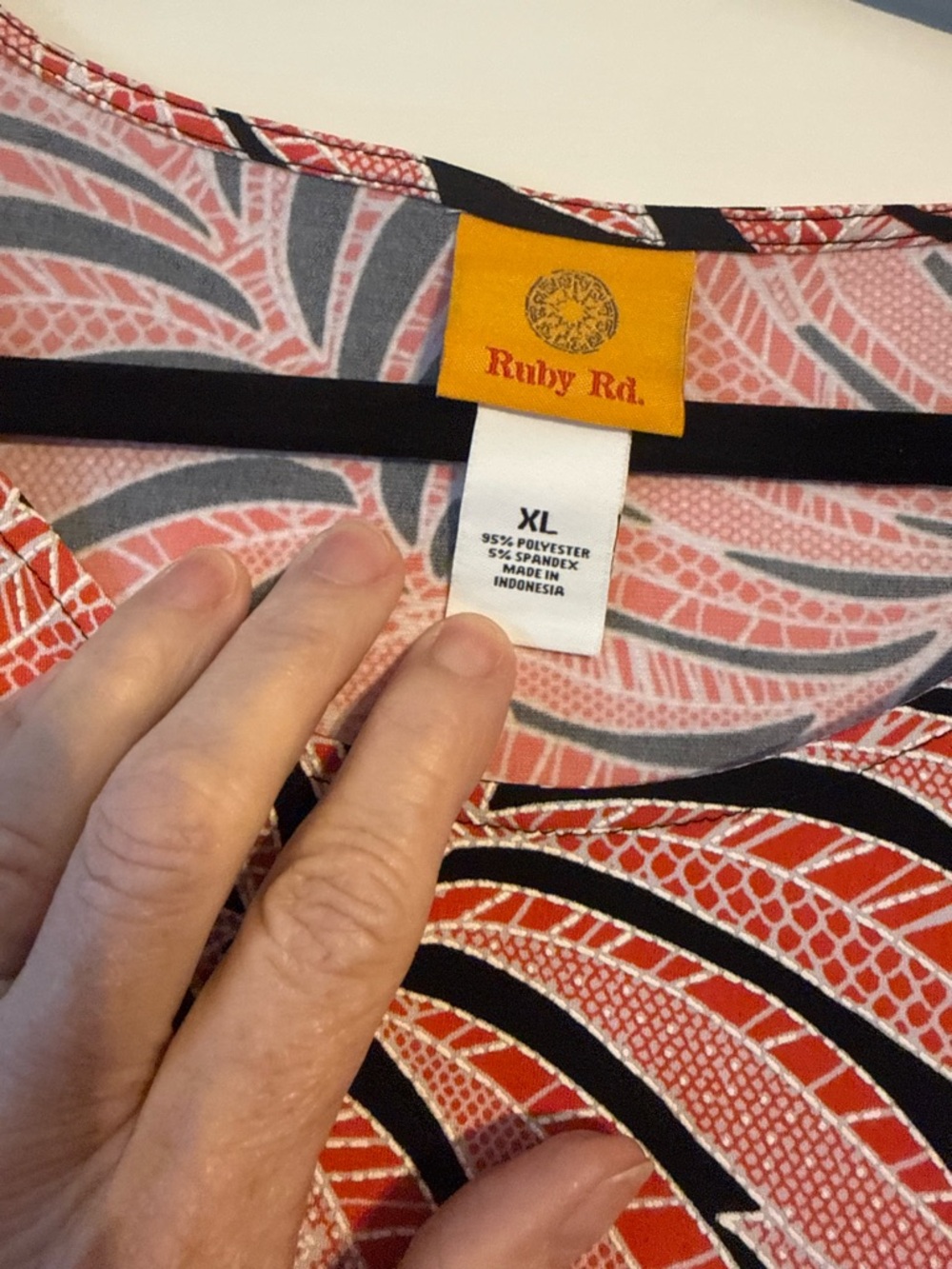 Ruby Rd. Coral & BrownAbstract Print Top - Picture 3 of 3